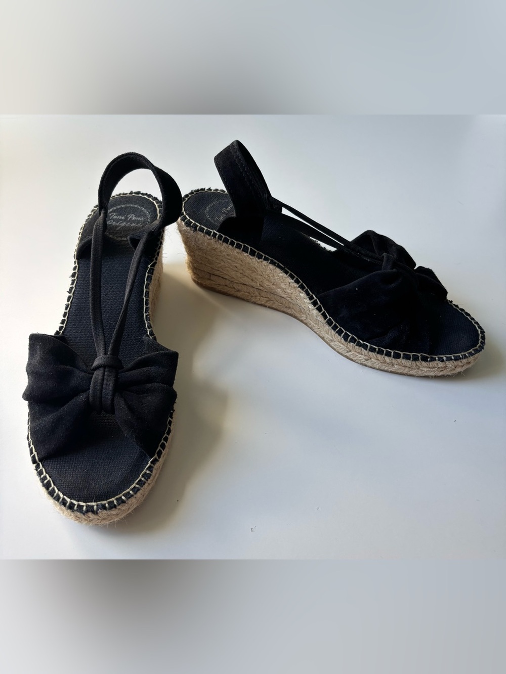 Black Suede Knot Espadrille Wedge Sandals, Toni Pons, EU 39